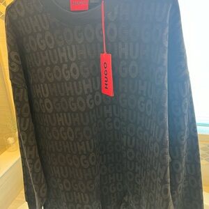 Hugo Boss Black Crewneck Sweater with Textured Pattern